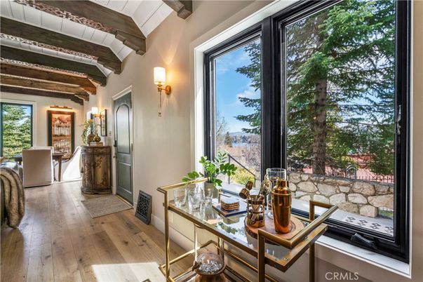 Home Office, Interior, Stone Walls, Wooden Beams, Wood Texture Flooring