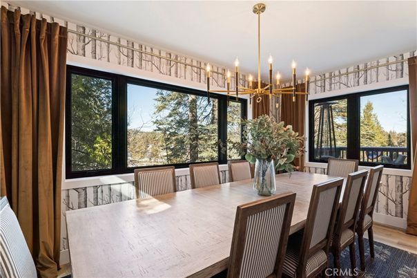 Chandelier, Dining room, Interior, Pendant Lights, Wood Texture Flooring