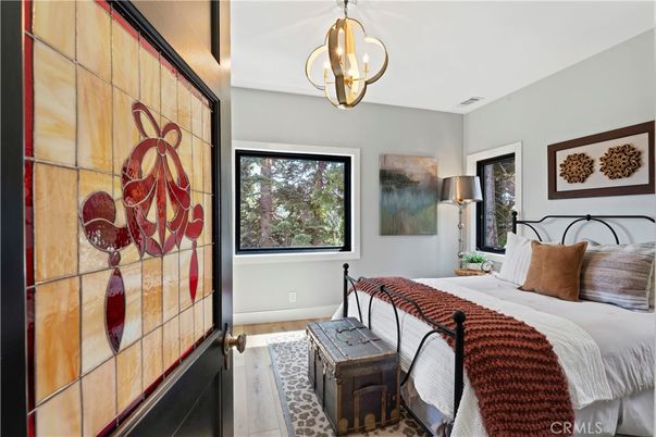 Bedroom, Interior, Pendant Lights, Wood Texture Flooring