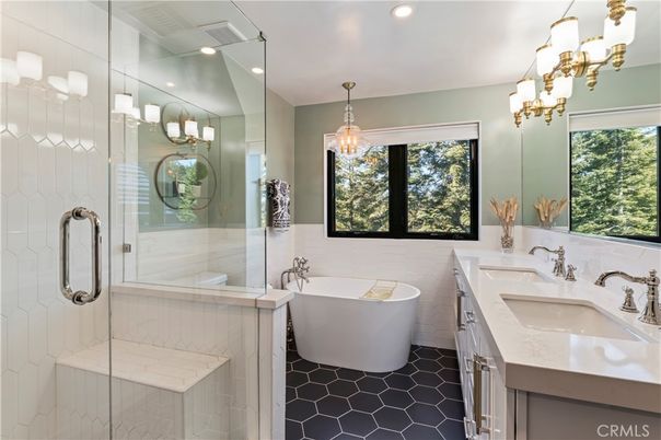Bathroom, Dual Sink Vanities, Free Standing Baths, Glass Shower, Interior, Pendant Lights, Recessed Lighting