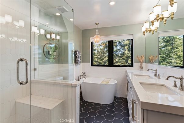 Bathroom, Dual Sink Vanities, Free Standing Baths, Glass Shower, Interior, Pendant Lights, Recessed Lighting