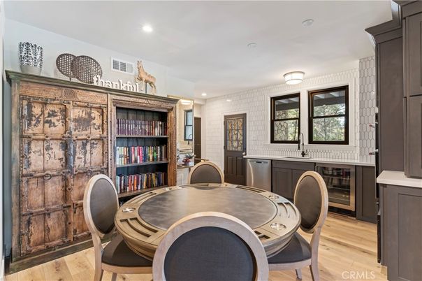 Dining room, Game Room, Interior, Recessed Lighting, Wood Texture Flooring
