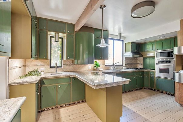 Interior, Kitchen, Pendant Lights, Stainless Steel Appliances, Wooden Beams