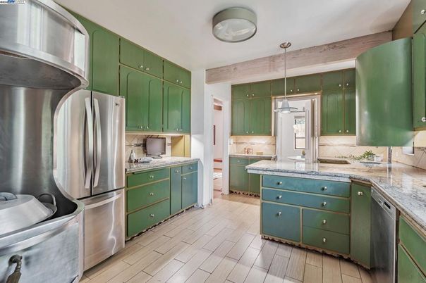 Interior, Kitchen, Pendant Lights, Stainless Steel Appliances, Wood Texture Flooring