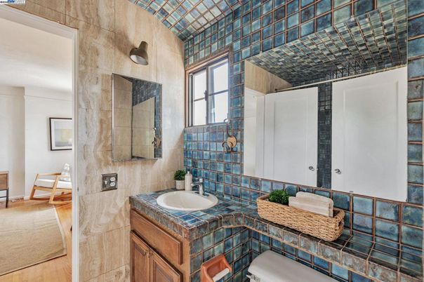 Bathroom, Interior, Tile Countertops, Wood Texture Flooring