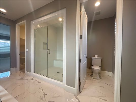 Bathroom, Glass Shower, Interior, Marble, Recessed Lighting