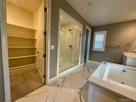 Bathroom, Glass Shower, Interior, Marble, Recessed Lighting