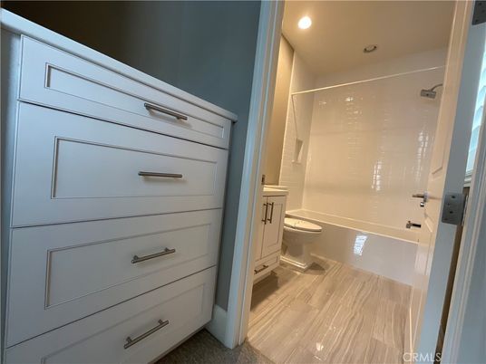 Bathroom, Interior, Recessed Lighting, Wood Texture Flooring
