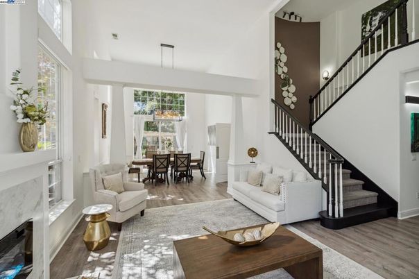 Dining room, Interior, Living room, Pendant Lights, Wood Texture Flooring