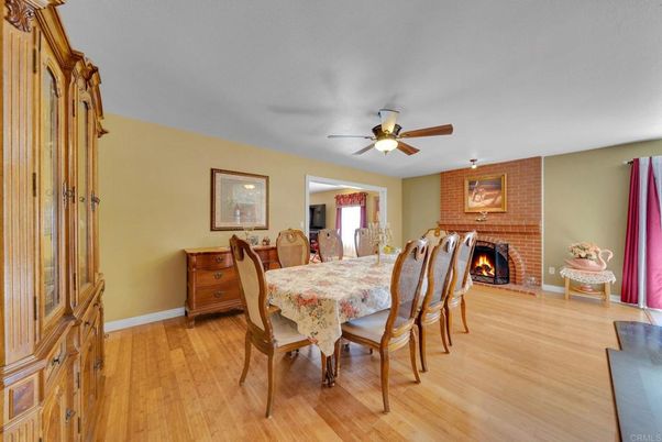 Dining room, Fireplace, Interior, Stone Walls, Wood Texture Flooring