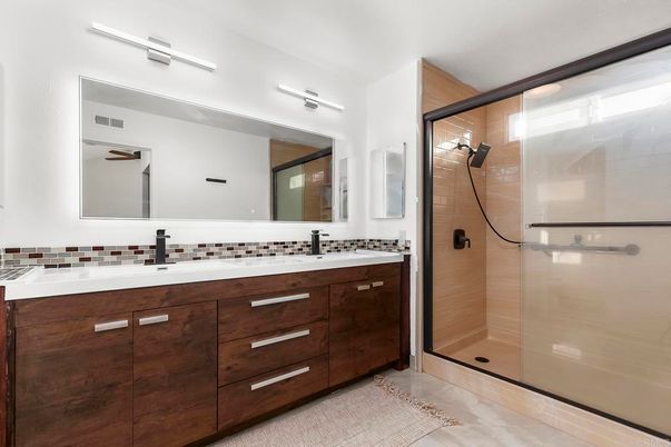 Bathroom, Dual Sink Vanities, Glass Shower, Interior