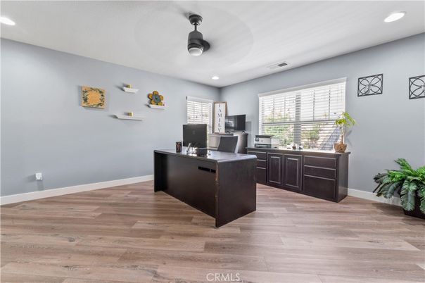 Home Office, Interior, Recessed Lighting, Wood Texture Flooring