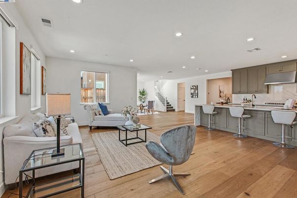 Interior, Kitchen, Living room, Recessed Lighting, Wood Texture Flooring