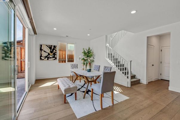 Dining room, Interior, Recessed Lighting, Wood Texture Flooring