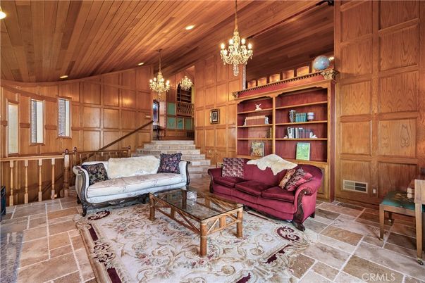Chandelier, Interior, Living room, Recessed Lighting, Wooden Ceilings, Wooden Walls