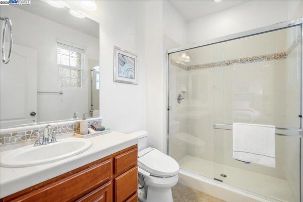 Bathroom, Glass Shower, Interior, Recessed Lighting, Tile Countertops
