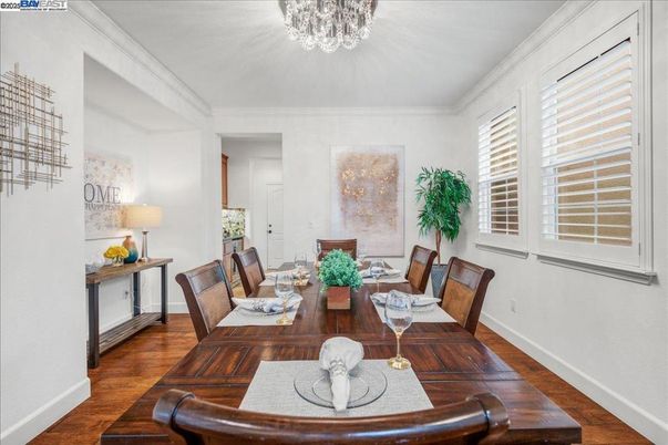 Chandelier, Dining room, Interior, Wood Texture Flooring