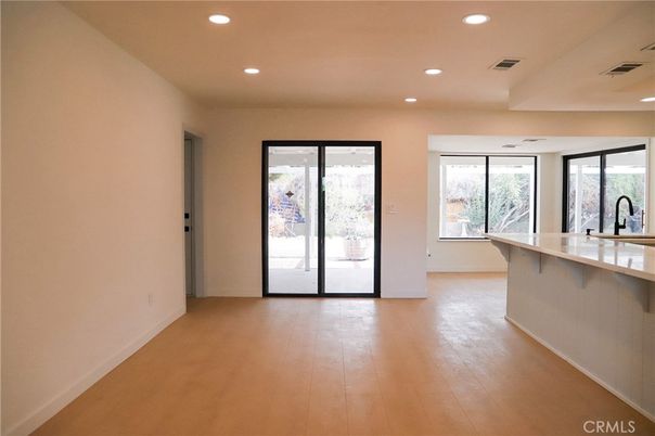 Empty room, Interior, Kitchen, Recessed Lighting, Wood Texture Flooring