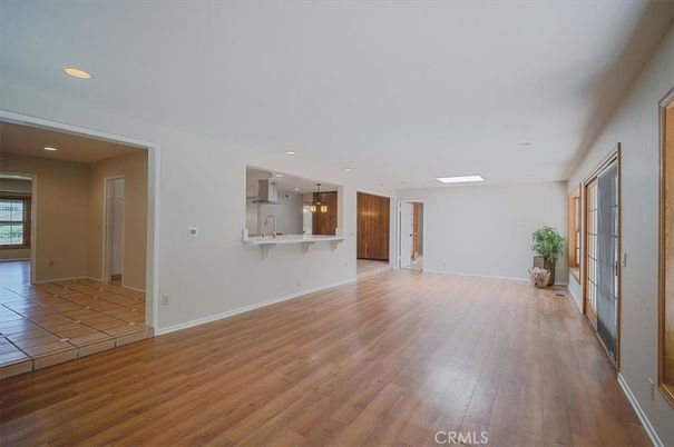 Empty room, Interior, Kitchen, Recessed Lighting, Wood Texture Flooring