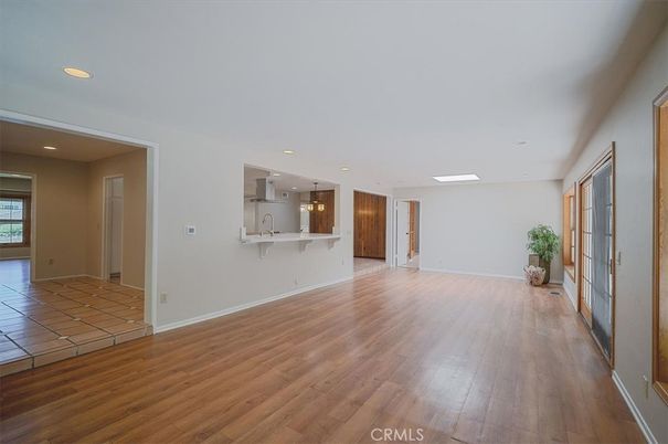 Empty room, Interior, Kitchen, Recessed Lighting, Wood Texture Flooring