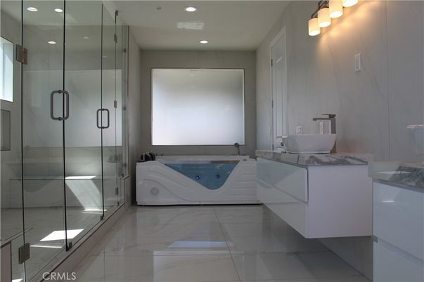 Bathroom, Glass Shower, Interior, Marble, Recessed Lighting