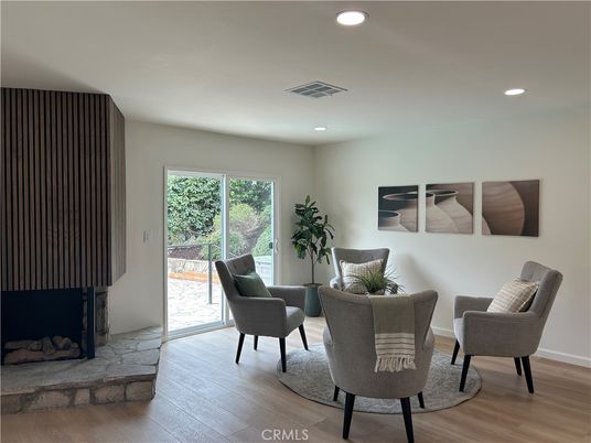 Fireplace, Interior, Recessed Lighting, Wood Texture Flooring