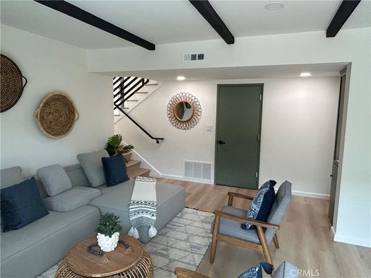 Interior, Living room, Recessed Lighting, Wooden Beams, Wood Texture Flooring