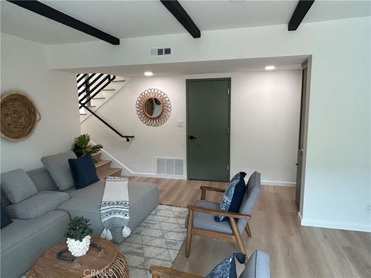 Interior, Living room, Recessed Lighting, Wooden Beams, Wood Texture Flooring