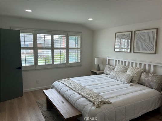 Bedroom, Interior, Recessed Lighting, Wood Texture Flooring