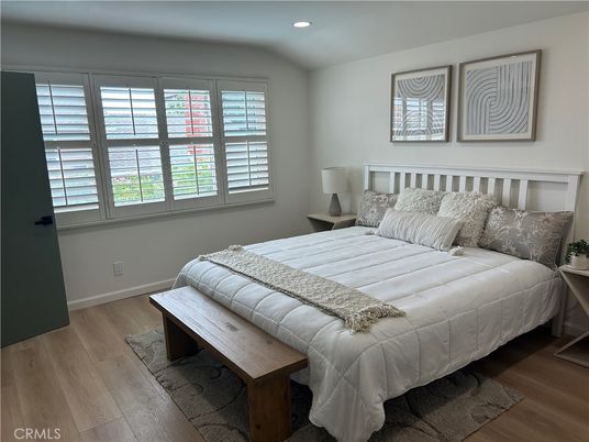 Bedroom, Interior, Recessed Lighting, Wood Texture Flooring