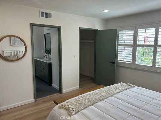 Bedroom, Interior, Recessed Lighting, Wood Texture Flooring