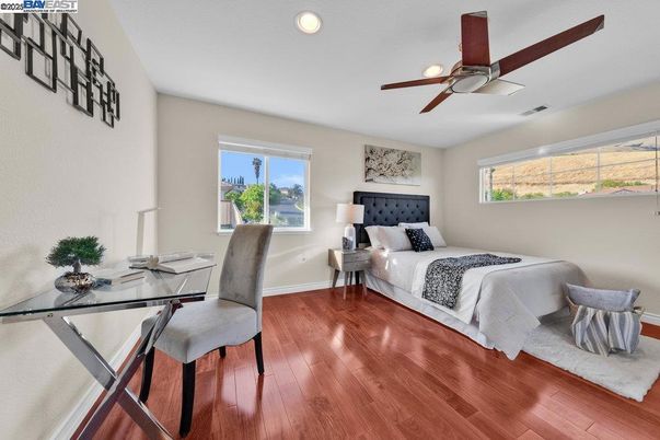 Bedroom, Home Office, Interior, Recessed Lighting, Wood Texture Flooring