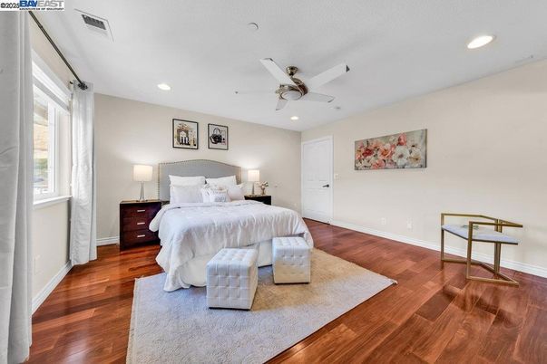Bedroom, Interior, Recessed Lighting, Wood Texture Flooring