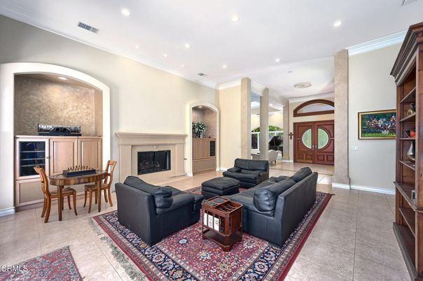 Dining room, Fireplace, Interior, Living room, Recessed Lighting