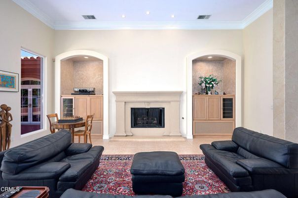 Dining room, Fireplace, Interior, Living room, Recessed Lighting