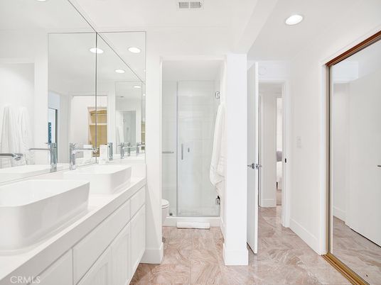 Bathroom, Dual Sink Vanities, Glass Shower, Interior, Recessed Lighting