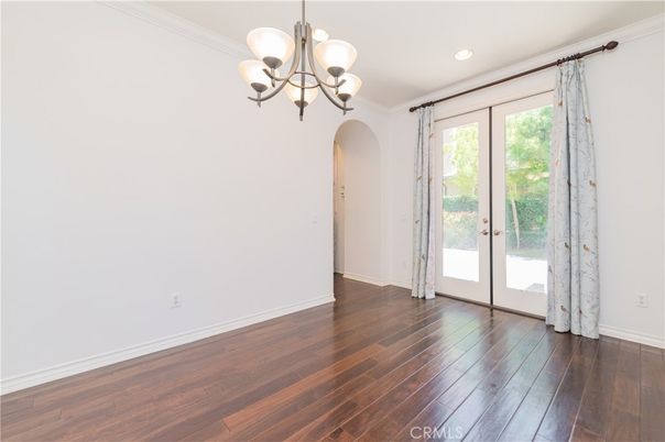 Chandelier, Empty room, Interior, Recessed Lighting, Wood Texture Flooring