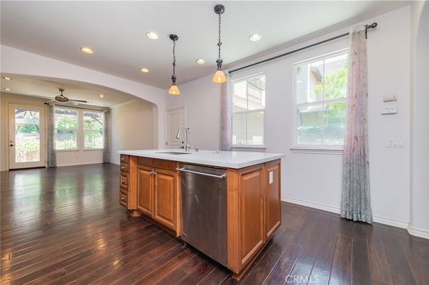Interior, Kitchen, Pendant Lights, Recessed Lighting, Wood Texture Flooring