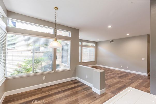 Empty room, Interior, Pendant Lights, Recessed Lighting, Wood Texture Flooring