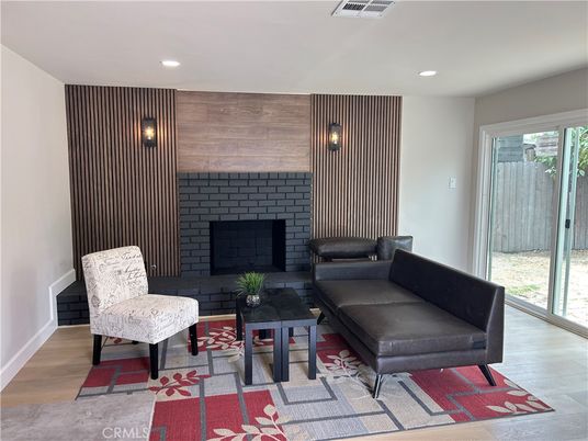 Interior, Living room, Recessed Lighting, Stone Walls, Wood Texture Flooring