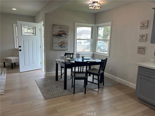 Dining room, Interior, Recessed Lighting, Wood Texture Flooring