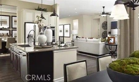 Dining room, Interior, Kitchen, Living room, Pendant Lights, Recessed Lighting, Stainless Steel Appliances, Wood Texture Flooring
