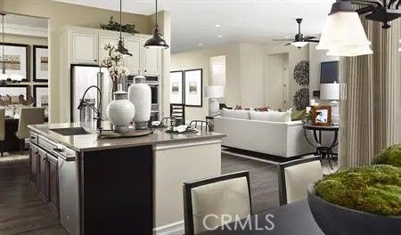 Dining room, Interior, Kitchen, Living room, Pendant Lights, Recessed Lighting, Stainless Steel Appliances, Wood Texture Flooring