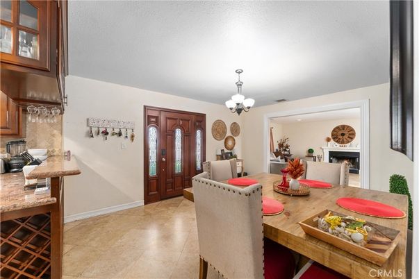 Chandelier, Dining room, Fireplace, Interior