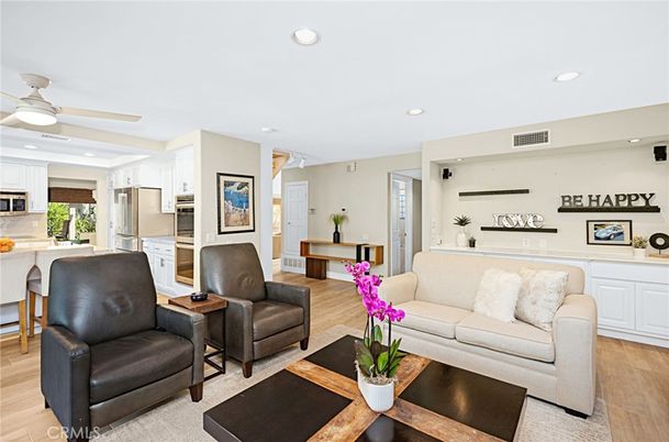 Interior, Kitchen, Living room, Recessed Lighting, Stainless Steel Appliances, Wood Texture Flooring