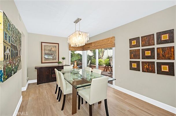 Chandelier, Dining room, Interior, Wood Texture Flooring