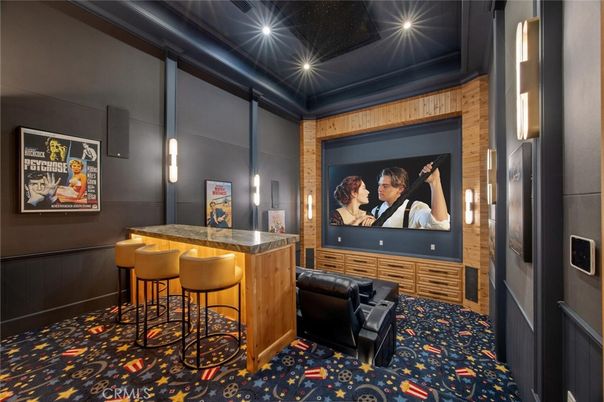 Interior, Pendant Lights, Projection Screen, Theatre Room, Wooden Walls