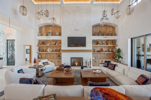 Fireplace, Interior, Living room, Pendant Lights, Wooden Walls