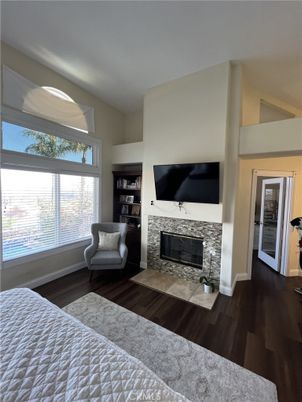 Bedroom, Fireplace, Interior, Wood Texture Flooring