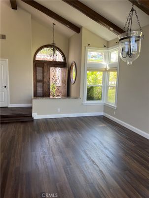 Empty room, Interior, Pendant Lights, Wooden Beams, Wood Texture Flooring